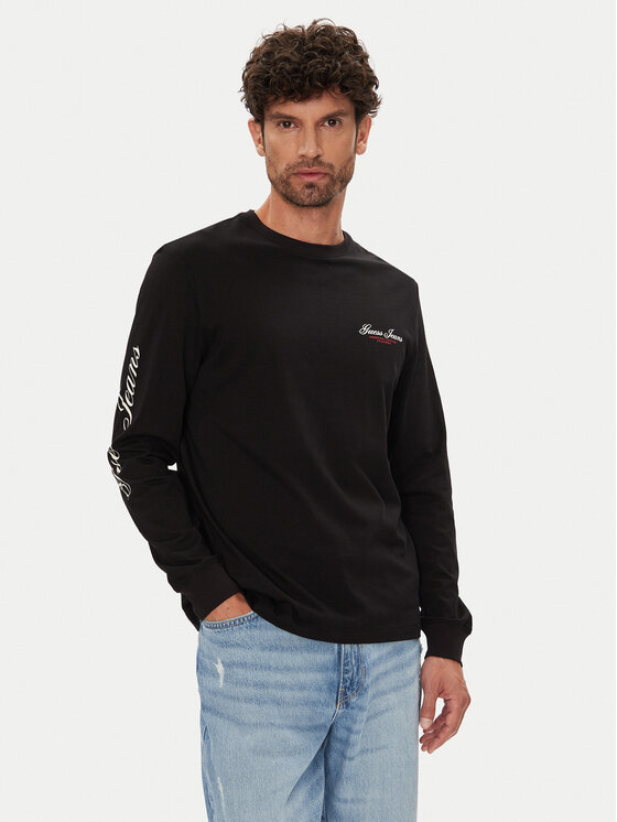 Guess Jeans Guess Jeans Тениска с дълъг ръкав M5YI03 K8HM0 Черен Regular Fit