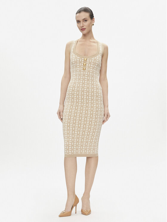 Elisabetta Franchi Elisabetta Franchi Rochie tricotată AM-55Z-41E2-V460 Bej Slim Fit
