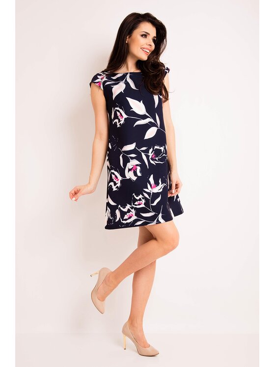 Awama Awama Sukienka letnia A164 Granatowy Basic Fit