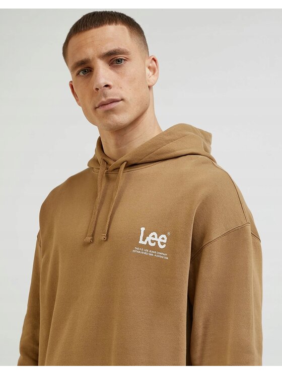 Lee Lee Bluza Loose Logo Hoodie Brązowy Hoodie Fit