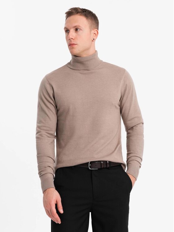 Ombre Ombre Sweter OM-SWTN-0127 Beżowy Regular Fit