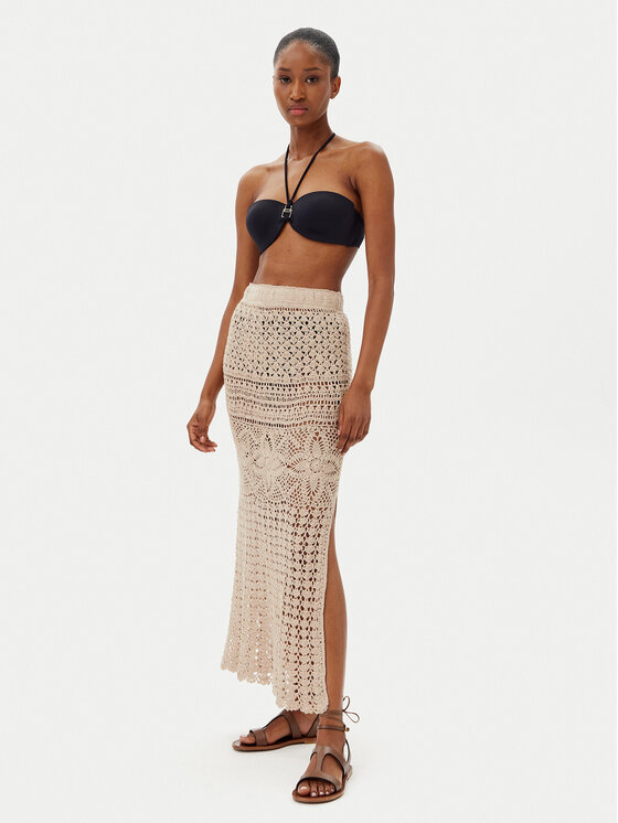 Selmark Selmark Maxi sukňa BC172 Béžová Slim Fit