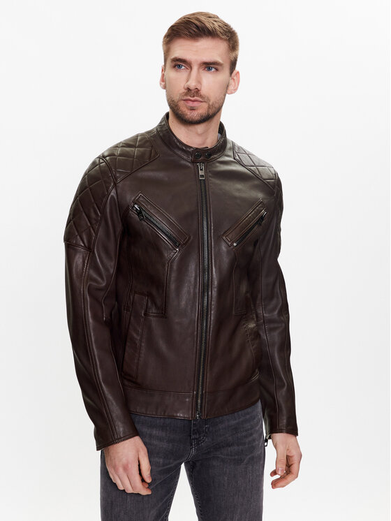 Giacca di pelle 50485083 Marrone Slim Fit