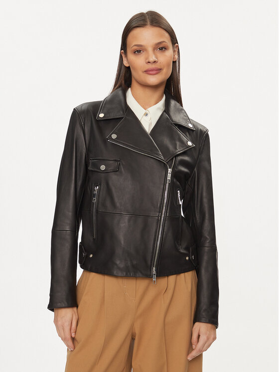 Boss Veste en cuir Sajina 50505622 Noir Slim Fit Modivo