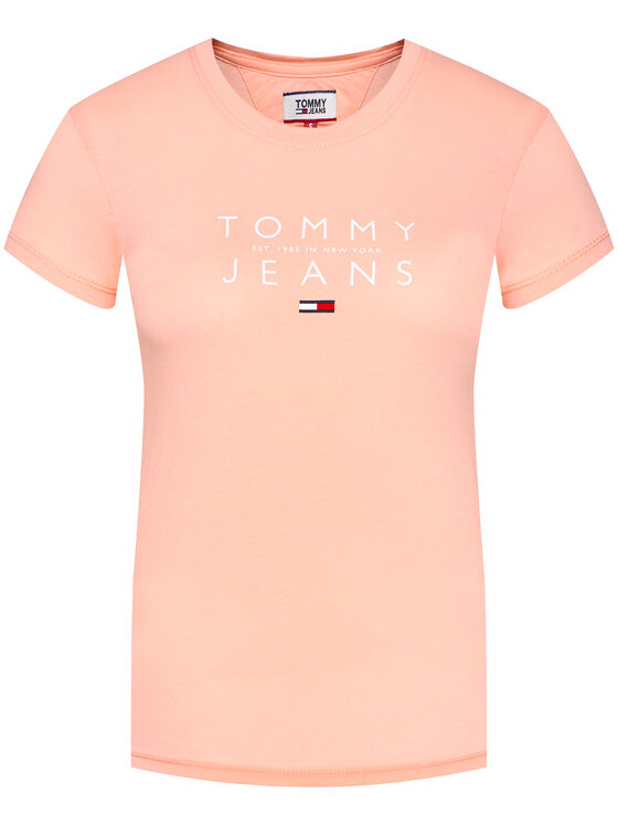 Tommy Jeans T Shirt Essential Logo Tee DW0DW08470 Ro owy Slim Fit Modivo.pl