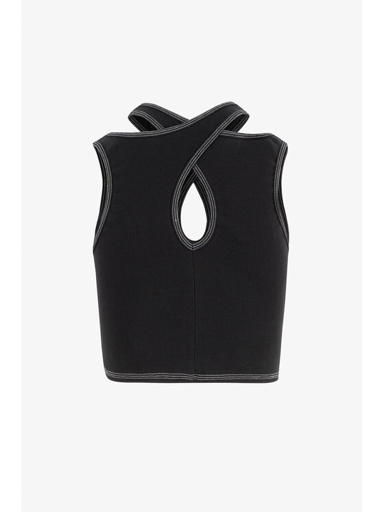 Misaga Misaga Top CROSSBACK RIB TOP Czarny Slim Fit