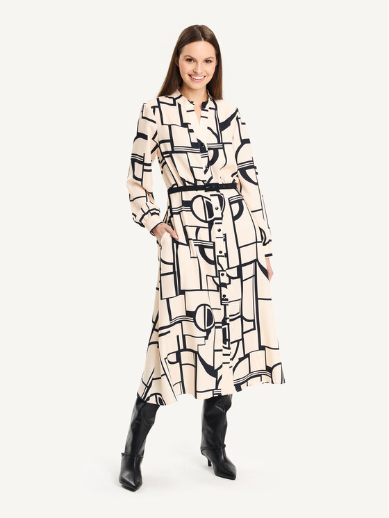 KMX KMX Sukienka koktajlowa 923670001 Beżowy Flare Fit