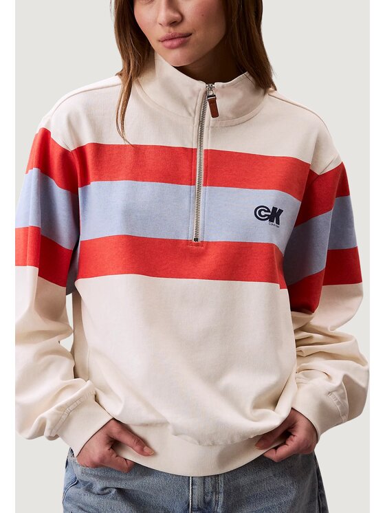 Calvin Klein Jeans Calvin Klein Jeans Μπλούζα RUGBY JERSEY 1/4 ZIP Λευκό Casual Fit