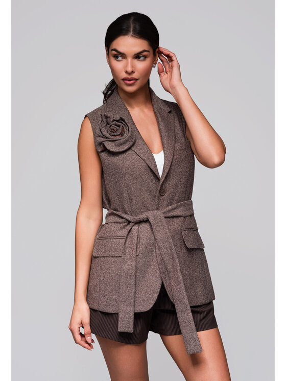 Ombre Ombre Kamizelka LW-BLZV-0102 Brązowy Regular Fit
