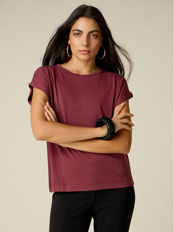 Oltre Oltre T-Shirt G305J104766N036 Bordowy Regular Fit