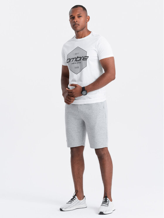 Ombre Ombre Šortky z materiálu OM-SRSK-0150 Šedá Regular Fit