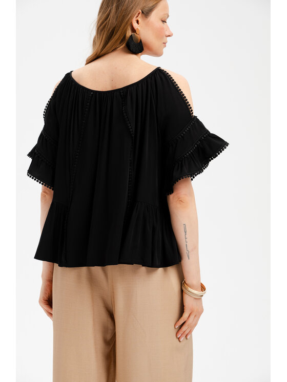 blue shadow blue shadow Bluzka Nannie Czarny Regular Fit