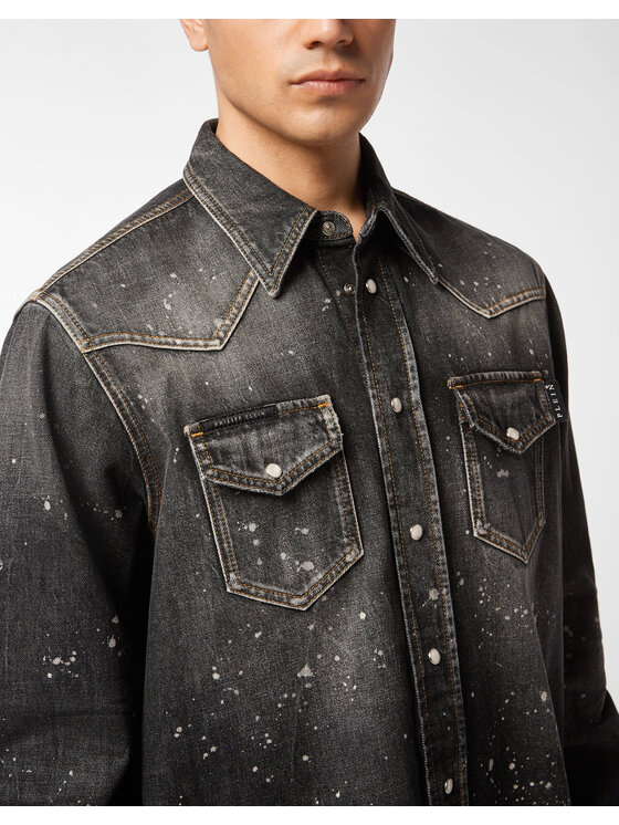 PHILIPP PLEIN PHILIPP PLEIN Koszula jeansowa 26853 Czarny Regular Fit