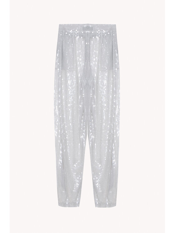 Epuzer Epuzer Spodnie materiałowe transparent sequin Szary Loose Fit