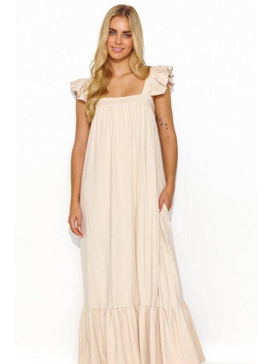 Makadamia Makadamia Sukienka letnia M817 Beżowy Loose Fit