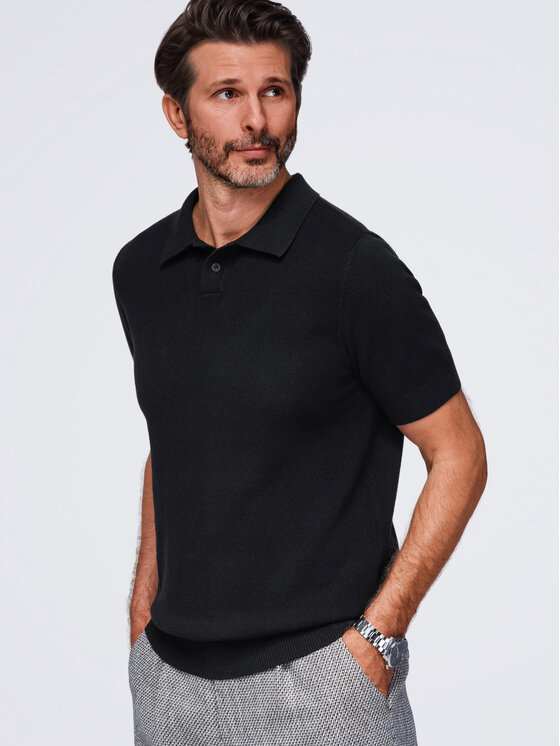 Ombre Ombre Polo OM-POSS-0178 Czarny Regular Fit