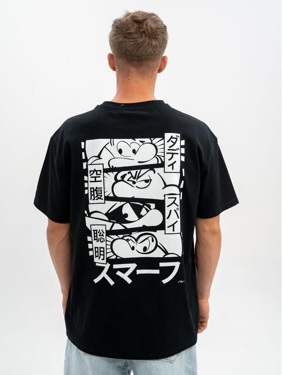 Smerfy Smerfy T-Shirt Koszulka Z Krótkim Rękawem Oversize Męska Czarna Smerfy Cartoon L Czarny Oversize