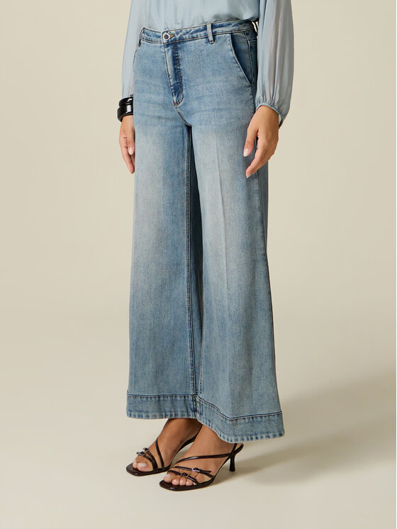 Oltre Oltre Jeansy P409R009275N024 Turkusowy Flare Fit