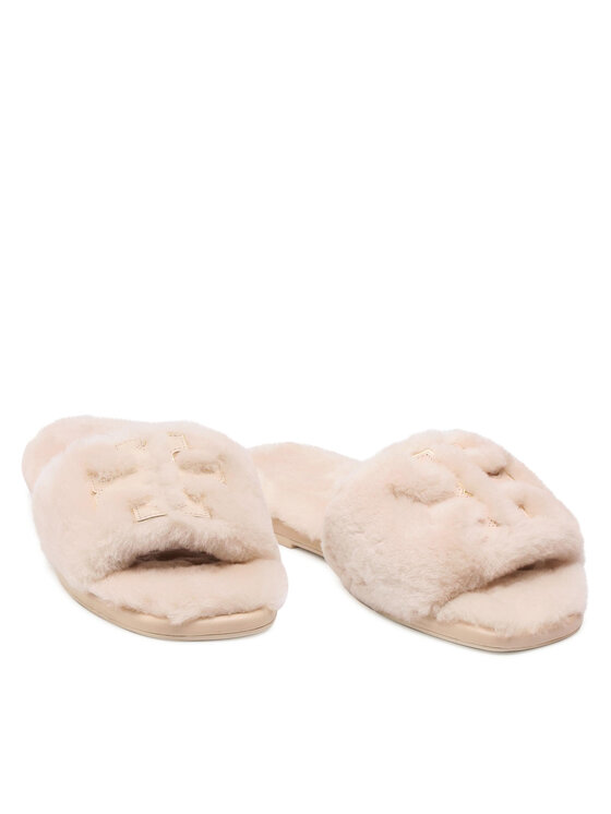 Tory Burch Tory Burch Šlepetės Double T Shearling 83484 Smėlio