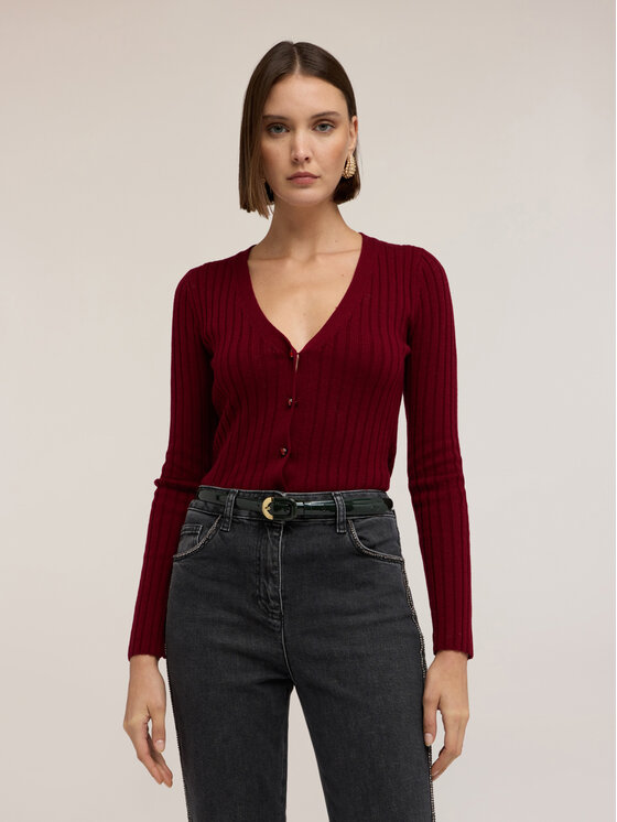 Motivi Motivi Cardigan M047W003722N036 Bordeaux Slim Fit