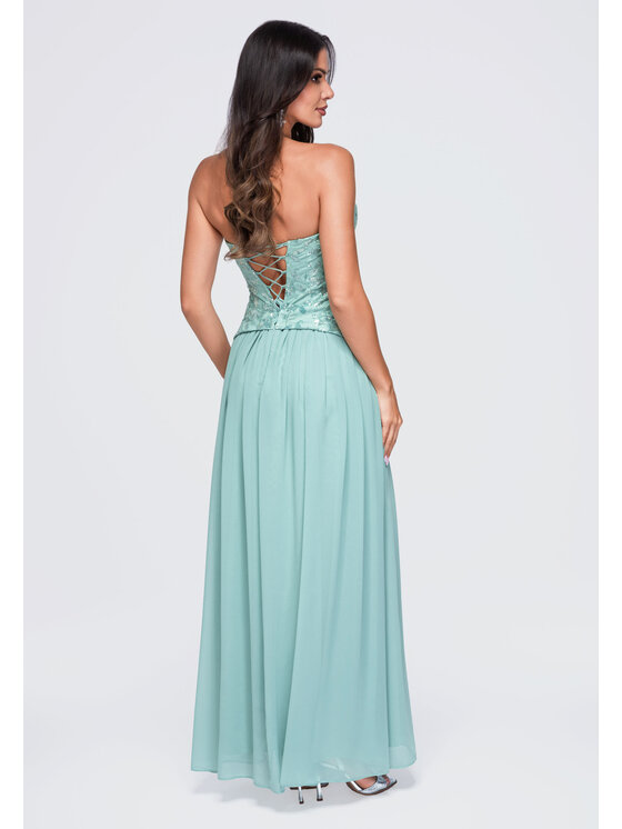 Ombre Ombre Sukienka wieczorowa LA-OM-DLR439 Zielony Regular Fit