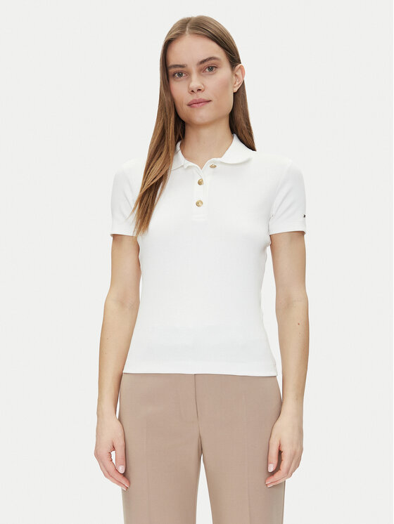 Tommy Hilfiger Tommy Hilfiger Polokošile Slim Gold Button Polo Ss WW0WW45436 Bílá Regular Fit