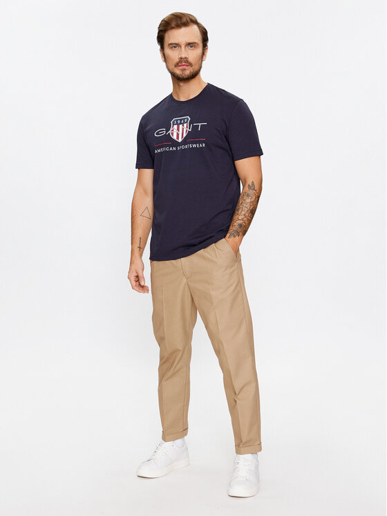 Gant Gant Tričko Reg Archive Shield Ss 2003199 Tmavomodrá Regular Fit