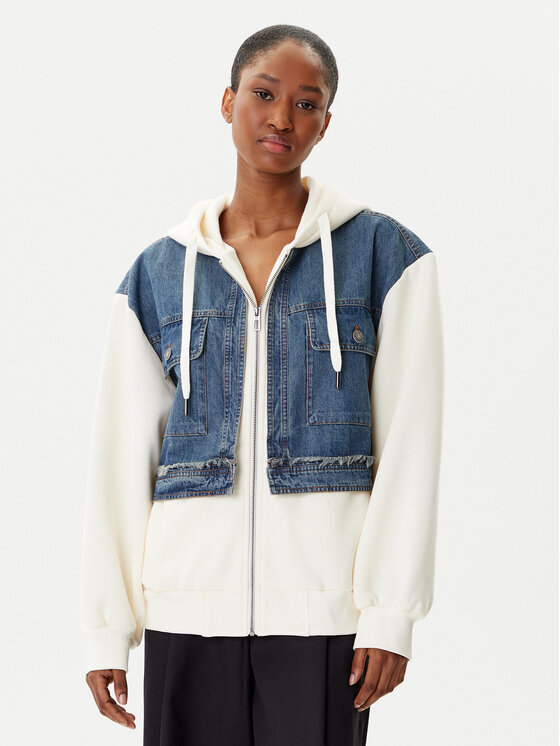 Desigual Desigual Džemperis ar kapuci Trucker 25WWSK06 Écru Loose Fit
