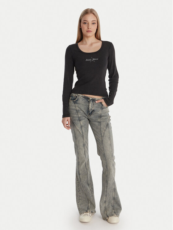 Guess Jeans Guess Jeans Блуза W6RP24 KA0H1 Сив Slim Fit