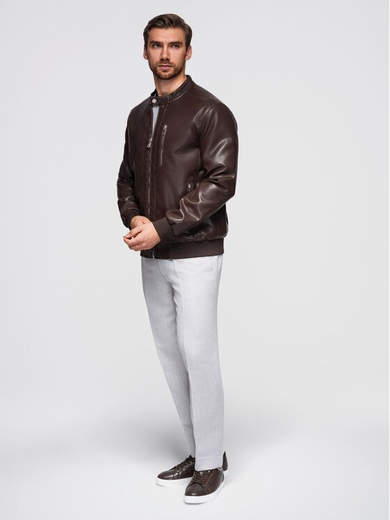 Ombre Ombre Kurtka przejściowa OM-JAFL-0109 Brązowy Regular Fit
