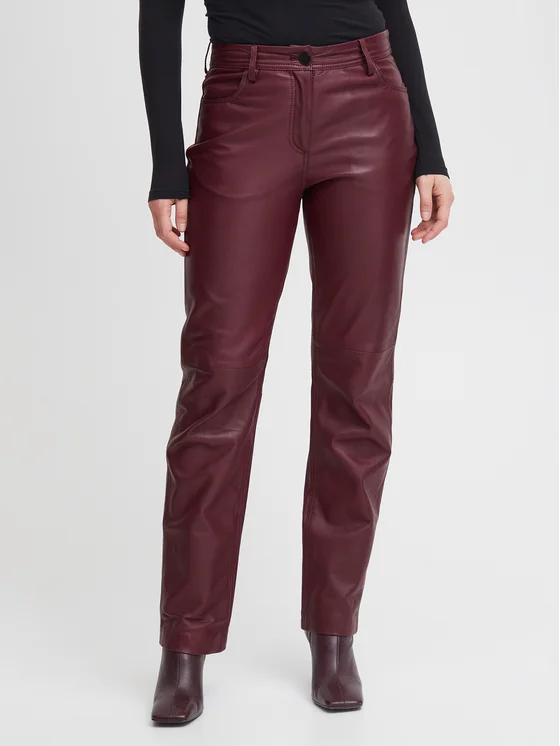 b.young Lederhose 20813767 Dunkelrot Regular Fit