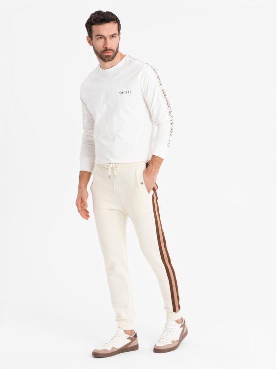 Ombre Ombre Spodnie dresowe OM-PASK-0258 Beżowy Regular Fit