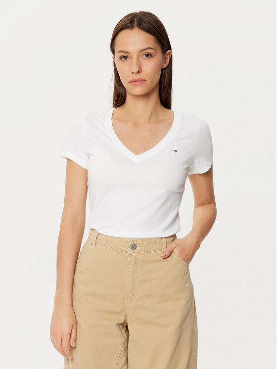 Tommy Jeans T-Shirt DW0DW20458 Λευκό Slim Fit