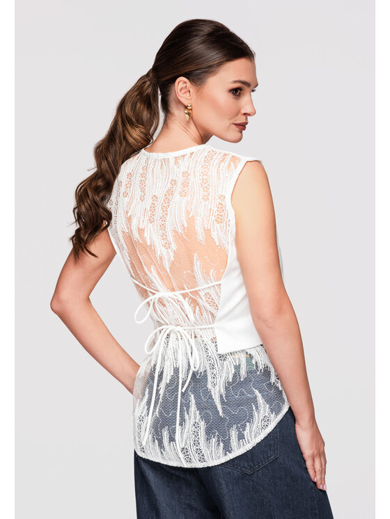 Ombre Ombre Kamizelka OW-VE-E0002 Biały Slim Fit