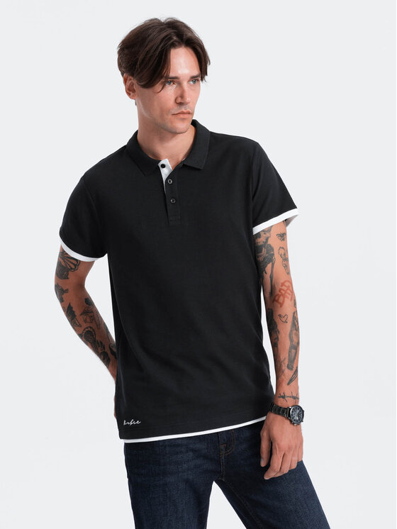 Ombre Ombre Polo OM-POSS-0113 Czarny Fitting Fit