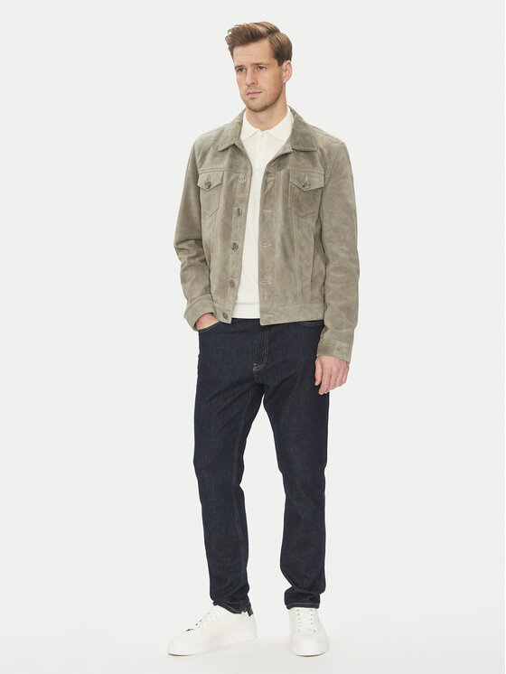 Serge Pariente Serge Pariente Lederjacke Jeans Grau Regular Fit