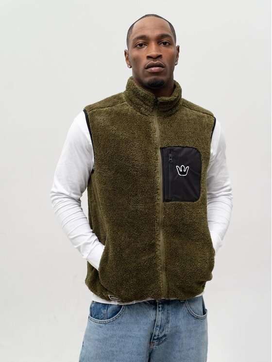 Jigga Wear Jigga Wear Kamizelka Bezrękawnik Polar Miś Sherpa Męski Oliwkowy Vest L Khaki Regular Fit