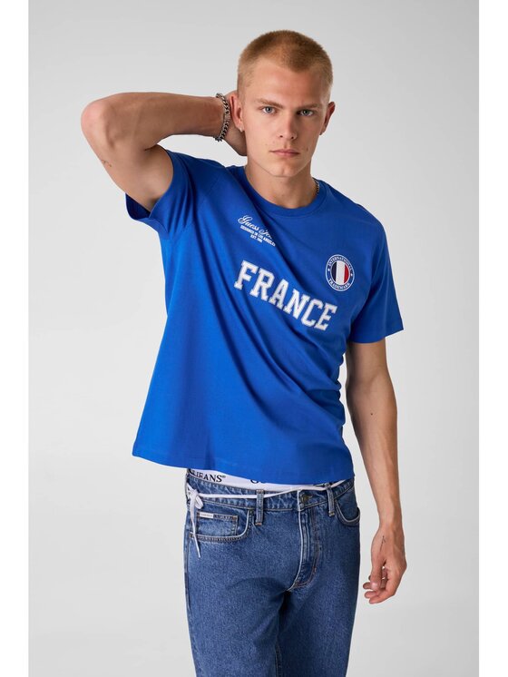 Guess Jeans Guess Jeans T-Shirt 183094 Modrá Classic Fit