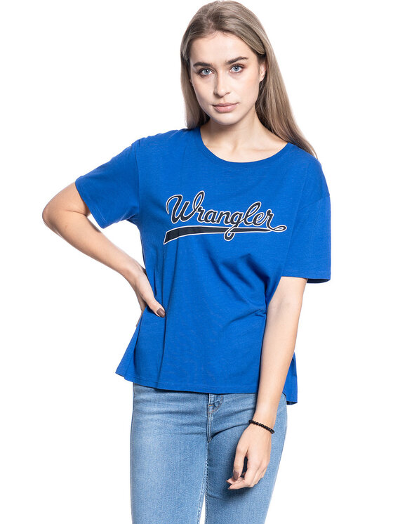Wrangler Wrangler T-Shirt DRAPE TEE Niebieski Regular Fit