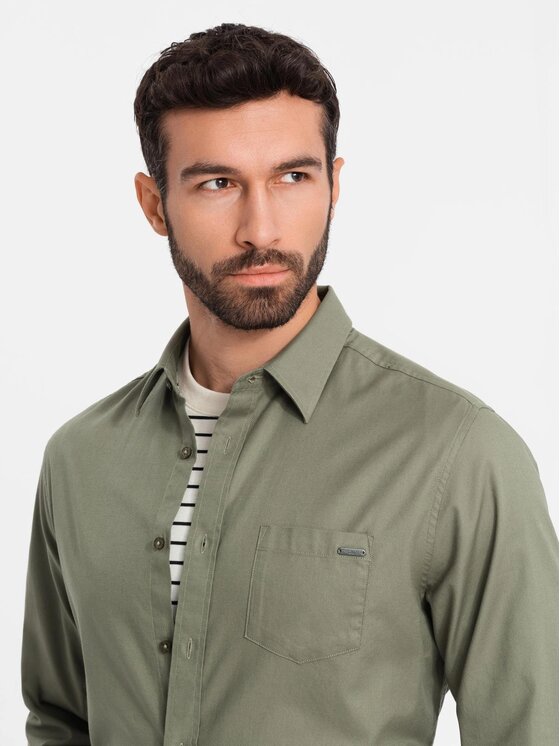 Ombre Ombre Košile OM-SHCS-0147 Khaki Regular Fit
