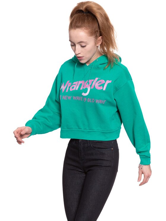 Wrangler Wrangler Felpa CROP HOODIE Verde Regular Fit