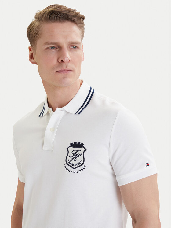 Tommy Hilfiger Tommy Hilfiger Тениска с яка и копчета Badge MW0MW43061 Бял Regular Fit