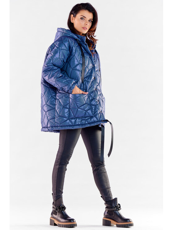 Awama Awama Płaszcz A536 Granatowy Basic Fit
