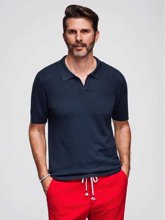 Ombre Ombre Polokošile OM-POSS-0159 Tmavomodrá Slim Fit