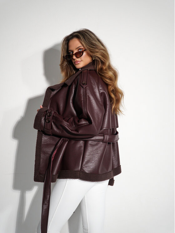 LilaLou LilaLou Bunda z imitace kůže Savell Bordó Regular Fit