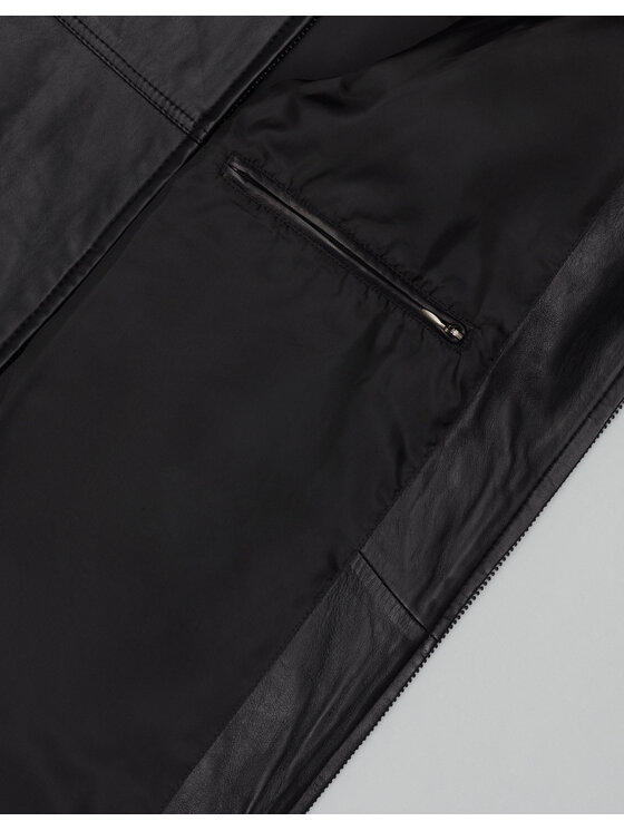 Borgio Borgio Kurtka skórzana itri_c Czarny Slim Fit
