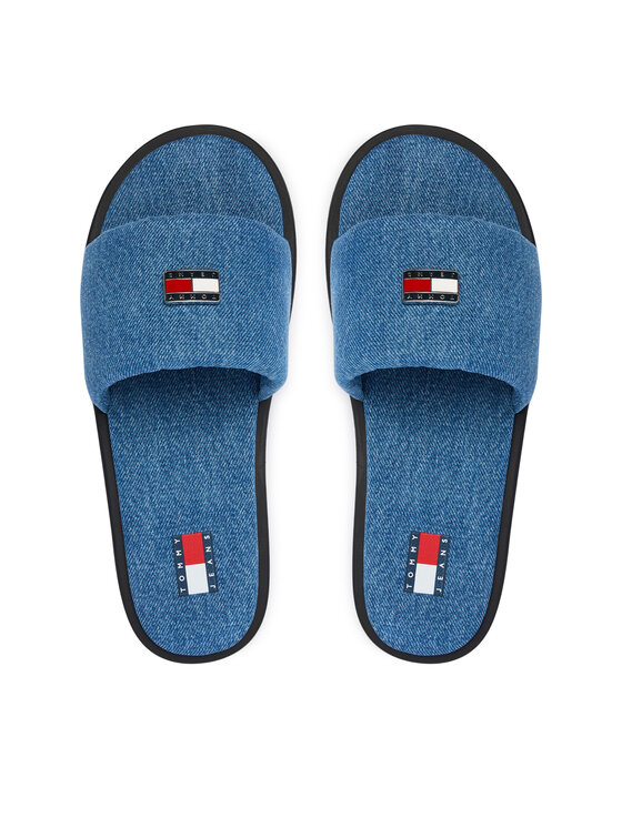 Tommy Jeans Tommy Jeans Natikači Tjw Padded Denim Casual Slide EN0EN03020 Modra