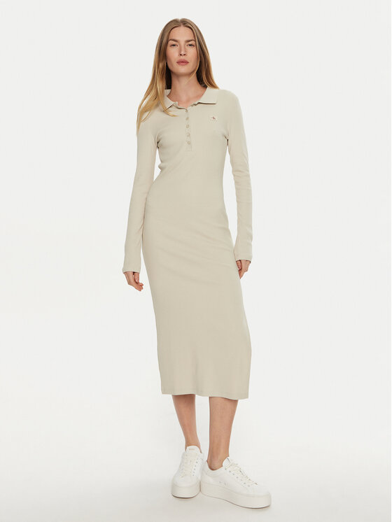 Calvin Klein Jeans Rochie tricotată J20J224456 Bej Slim Fit