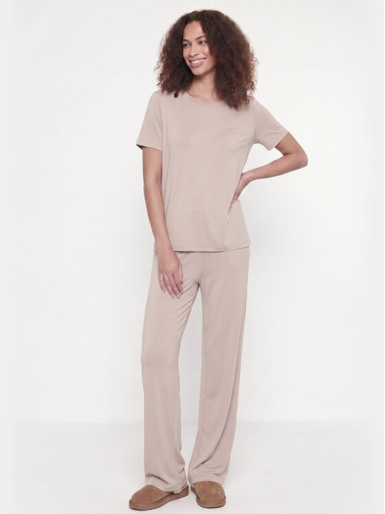 BASICLO BASICLO T-Shirt BSL-004-689 Beżowy Oversize