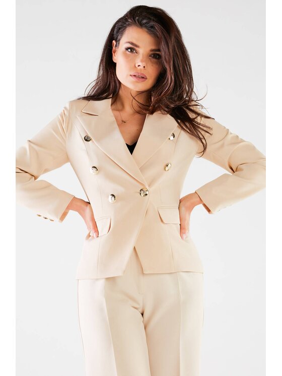 Awama Awama Marynarka A441 Beżowy Basic Fit